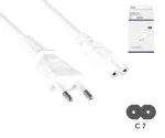 Netzkabel Eurostecker Typ C auf C7, 0,75mm², Eurostecker/IEC 60320-C7, VDE, weiß, DINIC Box mit Euroloch, Länge 2,00m